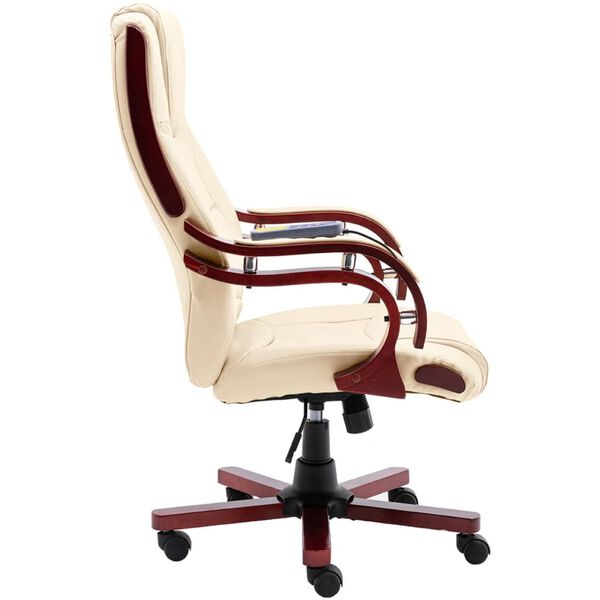 vidaXL Chaise de bureau de massage Cr&egrave;me Cuir v&eacute;ritable