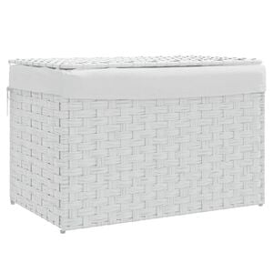 vidaXL Panier &agrave; linge avec couvercle blanc 55,5x35x34cm r&eacute;sine tress&eacute;e