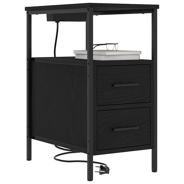 vidaXL Cabinet de chevet avec tiroir 2 pcs Ch&ecirc;ne noir 30 x 48 x 61 cm