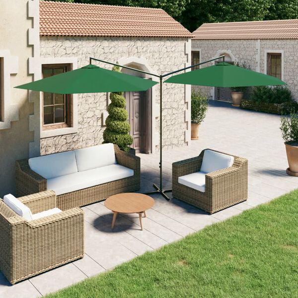 vidaXL Parasol de jardin double avec m&acirc;t en acier vert 600 cm