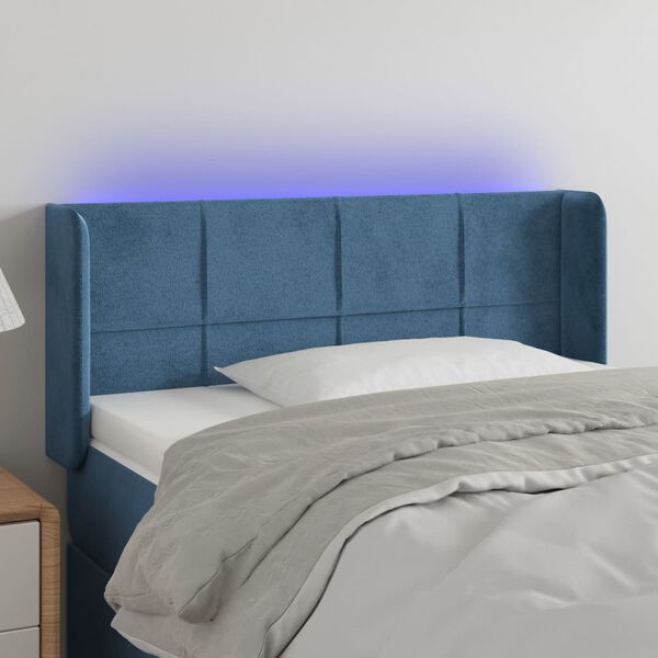 vidaXL T&ecirc;te de lit &agrave; LED Bleu fonc&eacute; 83x16x78/88 cm Velours