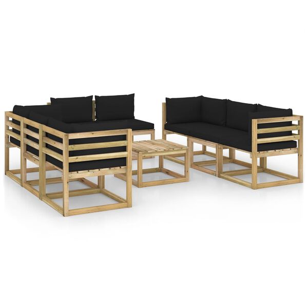 vidaXL Salon de jardin 9 pcs avec coussins bois de pin impr&eacute;gn&eacute;