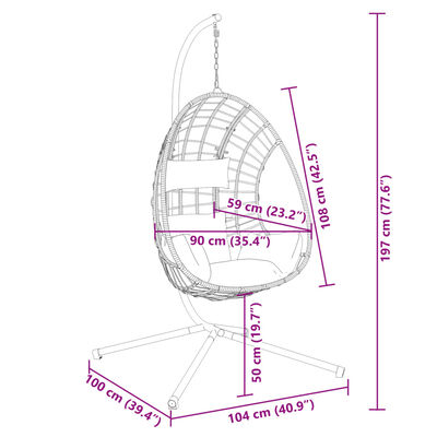 vidaXL Chaise suspendue en forme d'œuf et support beige rotin et acier