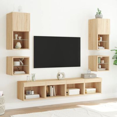 vidaXL Meuble TV mural avec lumières LED chêne sonoma 30x28,5x30 cm