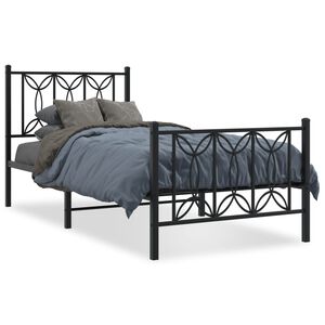 vidaXL Cadre de lit m&eacute;tal sans matelas avec pied de lit noir 75x190 cm