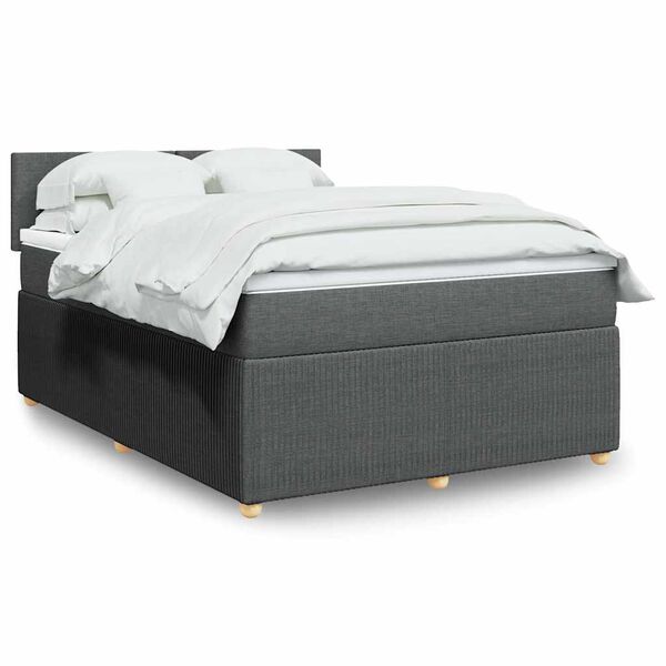 vidaXL Sommier &agrave; lattes de lit avec matelas Gris fonc&eacute; 140x200cm Tissu