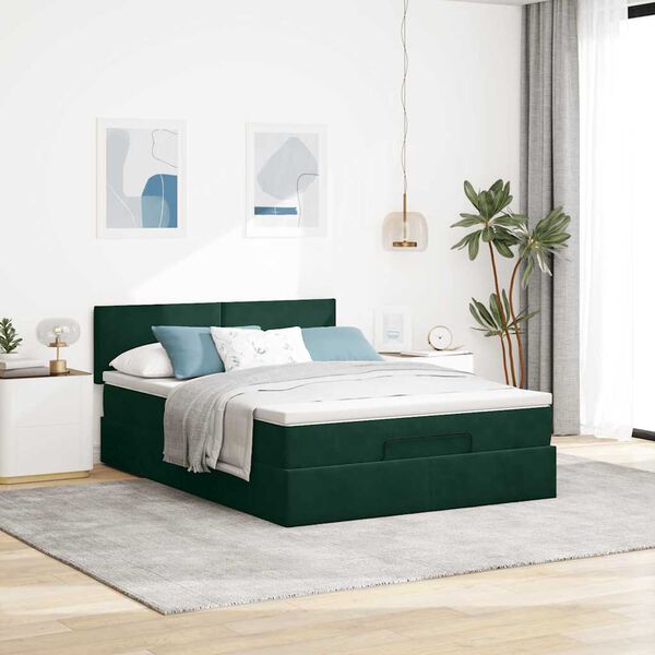 vidaXL Cadre de lit ottoman avec matelas vert fonc&eacute; 140x200 cm velours