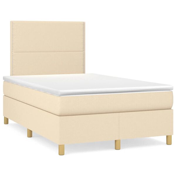vidaXL Sommier &agrave; lattes de lit avec matelas cr&egrave;me 120x190 cm tissu