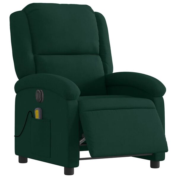 vidaXL Fauteuil inclinable de massage &eacute;lectrique vert fonc&eacute; velours