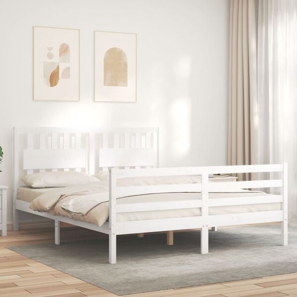 vidaXL Cadre de lit sans matelas blanc bois de pin massif