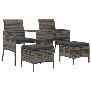 vidaXL Canap&eacute; de jardin table &agrave; th&eacute; et tabourets R&eacute;sine tress&eacute;e Gris