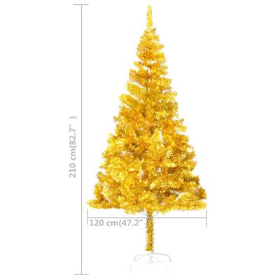 vidaXL Sapin de Noël artificiel pré-éclairé et support doré 210 cm PET