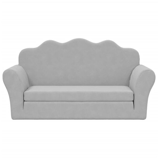 vidaXL Canapé-lit enfants 2 places gris clair peluche douce