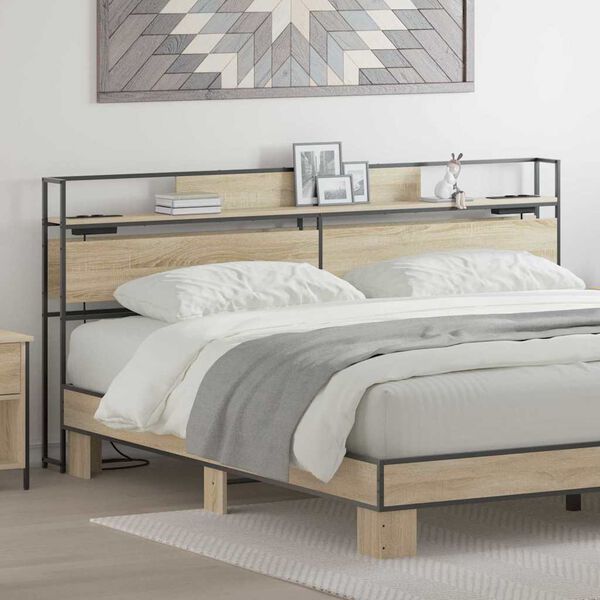 vidaXL T&ecirc;te de lit de rangement Ch&ecirc;ne sonoma 200 cm Bois d'ing&eacute;nierie