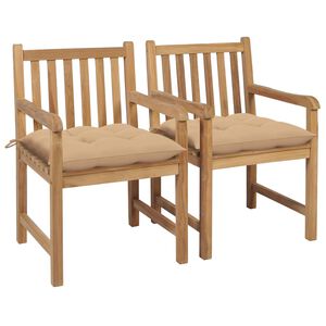 vidaXL Chaises de jardin lot de 2 et coussins beige Bois teck massif