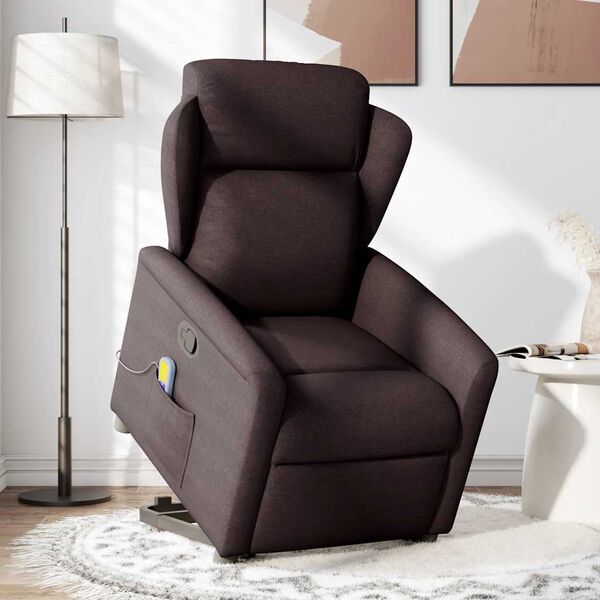 vidaXL Fauteuil inclinable de massage Marron fonc&eacute; Tissu