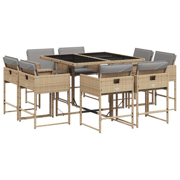 vidaXL Ensemble &agrave; manger de jardin et coussins 9 pcs m&eacute;lange beige