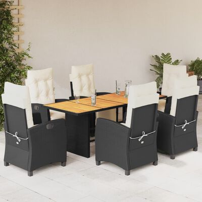 vidaXL Ensemble à manger de jardin coussins 7pcs Noir Résine tressée