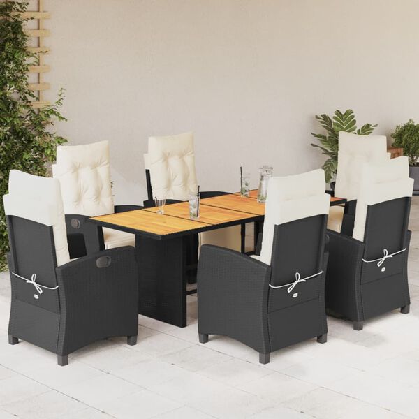 vidaXL Ensemble &agrave; manger de jardin coussins 7pcs Noir R&eacute;sine tress&eacute;e
