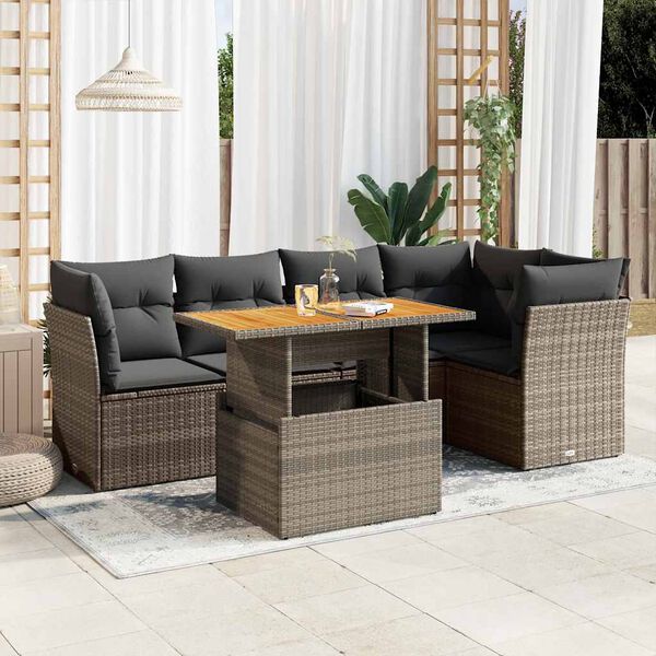 vidaXL Salon de jardin 6 pcs avec coussins gris r&eacute;sine tress&eacute;e