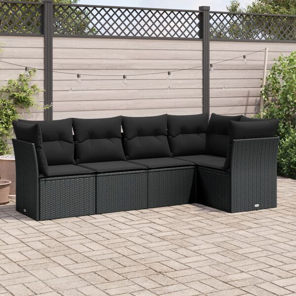 vidaXL Salon de jardin 5 pcs avec coussins noir r&eacute;sine tress&eacute;e