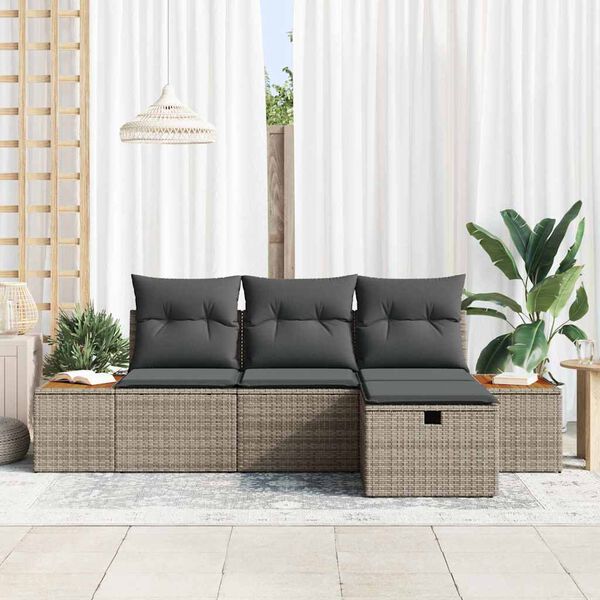 vidaXL Ensemble de canap&eacute; de jardin avec coussin 4 pcs Gris polyrotin