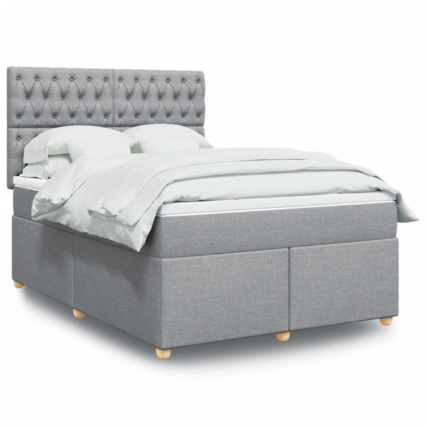 vidaXL Sommier &agrave; lattes de lit avec matelas Gris clair 140x200cm Tissu