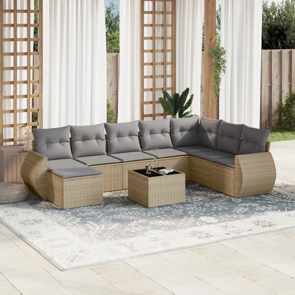 vidaXL Salon de jardin avec coussins 9 pcs beige r&eacute;sine tress&eacute;e