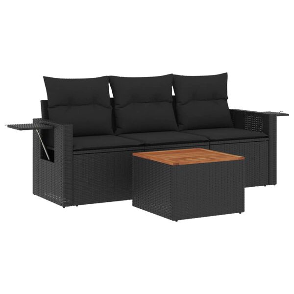 vidaXL Salon de jardin 4 pcs avec coussins noir r&eacute;sine tress&eacute;e