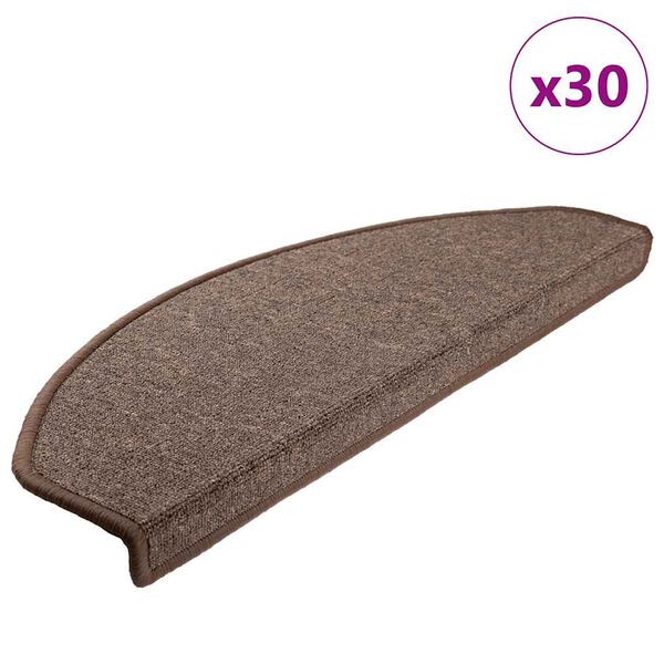vidaXL Tapis d'escalier 30 pi&egrave;ces 65 x 24 x 4 cm Marron caf&eacute; Demi-rond Grand