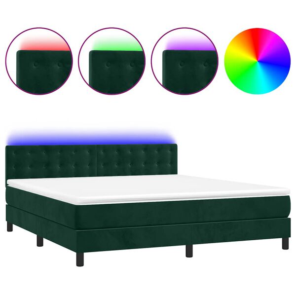 vidaXL Sommier &agrave; lattes de lit matelas et LED Vert fonc&eacute; 180x200 cm
