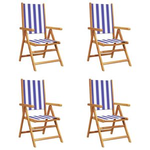 vidaXL Fauteuils pliants inclinables 4 pcs bleu et blanc tissu et bois