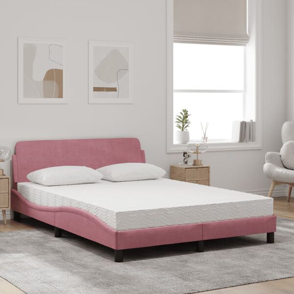 vidaXL Lit avec matelas Dover rose 140x200 cm velours