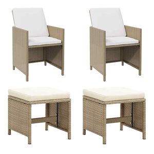 vidaXL Chaises de jardin avec tabourets lot de 2 R&eacute;sine tress&eacute;e Beige
