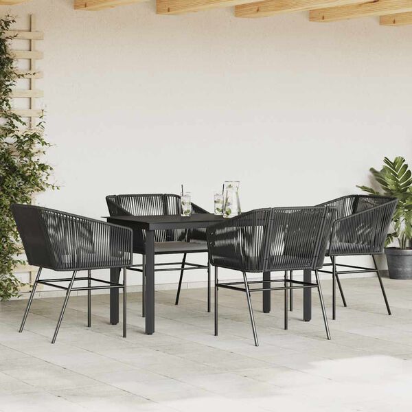 vidaXL Ensemble &agrave; manger de jardin et coussins 5 pcs noir rotin verre
