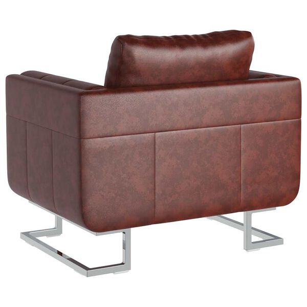 vidaXL Fauteuil cube avec pieds chrom&eacute;s Marron Similicuir