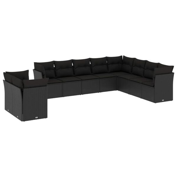 vidaXL Salon de jardin 10 pcs avec coussins noir r&eacute;sine tress&eacute;e