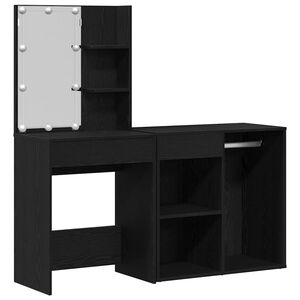 vidaXL Ensemble de table de maquillage LED Ch&ecirc;ne noir