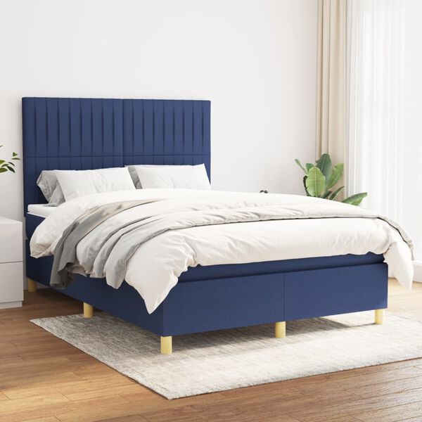 vidaXL Sommier &agrave; lattes de lit avec matelas Bleu 140x190 cm Tissu