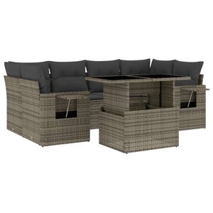 vidaXL Salon de jardin avec coussins 7 pcs gris r&eacute;sine tress&eacute;e