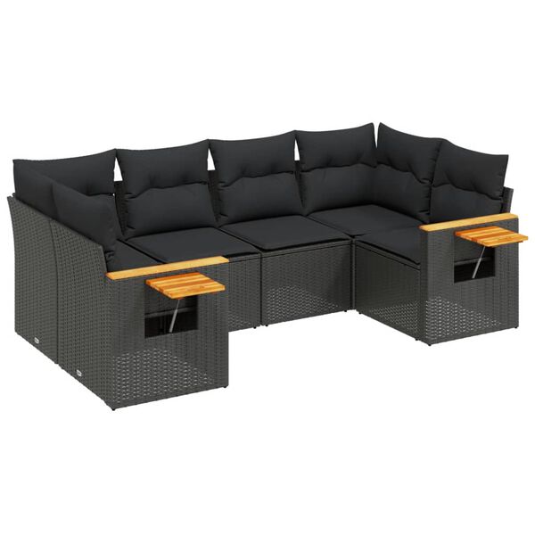 vidaXL Salon de jardin 6 pcs avec coussins noir r&eacute;sine tress&eacute;e