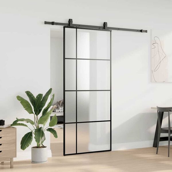 vidaXL Porte coulissante kit de quincaillerie noir 90x205 cm verre ESG