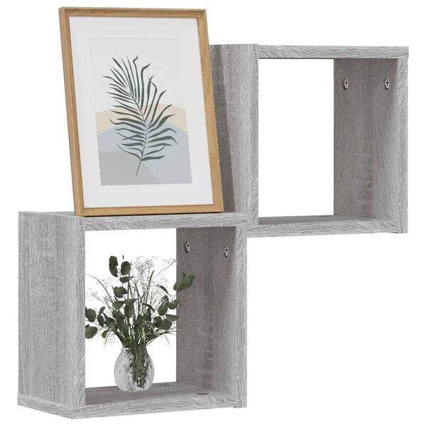 vidaXL &Eacute;tag&egrave;res Murales avec &eacute;tag&egrave;re 2 pcs Gris Sonoma 26 x 15 x 26 cm