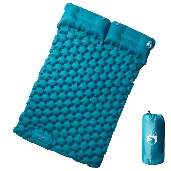 vidaXL Matelas de camping autogonflant avec oreillers 2 personnes bleu