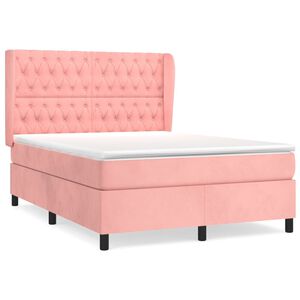 vidaXL Sommier &agrave; lattes de lit avec matelas Rose 140x190 cm Velours