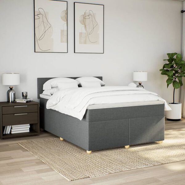 vidaXL Sommier &agrave; lattes de lit avec matelas Gris fonc&eacute; 140x200cm Tissu