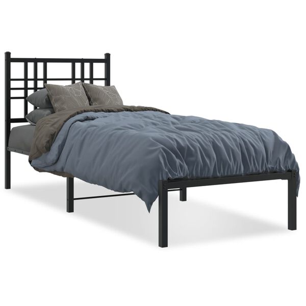 vidaXL Cadre de lit métal sans matelas avec tête de lit noir 75x190 cm