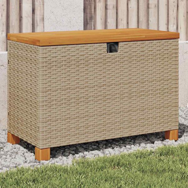 vidaXL Bo&icirc;te de rangement de jardin beige r&eacute;sine tress&eacute;e bois d'acacia