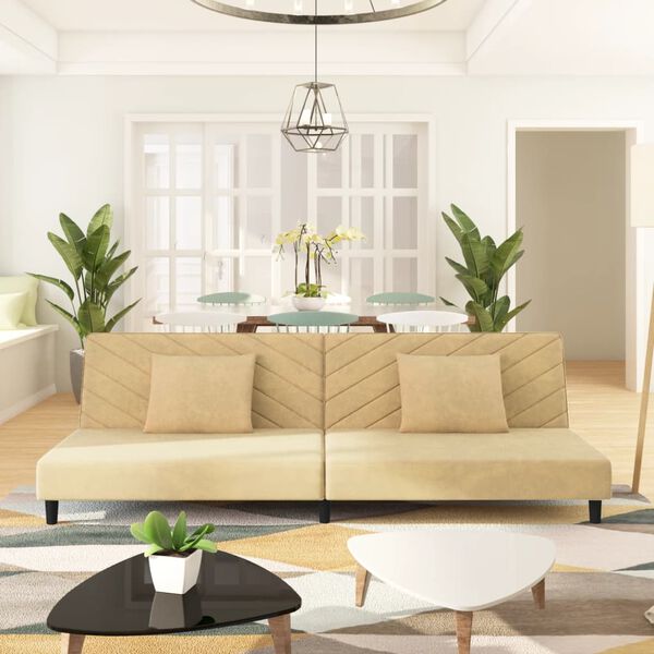 vidaXL Canap&eacute;-lit &agrave; 2 places avec deux oreillers cr&egrave;me velours