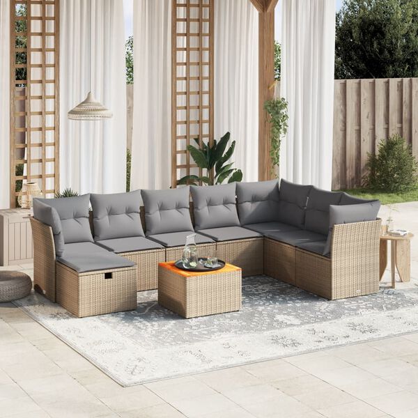 vidaXL Salon de jardin avec coussins 9pcs m&eacute;lange beige r&eacute;sine tress&eacute;e